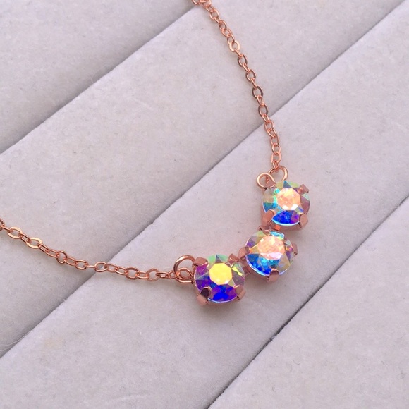 Aurora Borealis + Rose Gold Crystal Bar Necklace - Picture 7 of 8